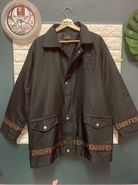 Fendi Black Jacket with Brown Logo Banding